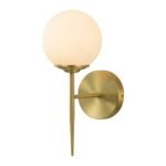 Mid-Century 1-Light Brass Frosted Glass Globe Wall Sconce