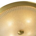 Mid-Century Brass Ribbed Textured Glass Flush Mount