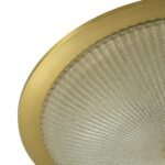 Mid-Century Brass Ribbed Textured Glass Flush Mount