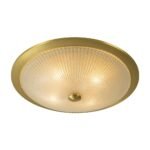 Mid-Century Brass Ribbed Textured Glass Flush Mount