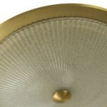 Mid-Century Brass Ribbed Textured Glass Flush Mount