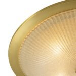 Mid-Century Brass Ribbed Textured Glass Flush Mount