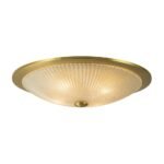 Mid-Century Brass Ribbed Textured Glass Flush Mount