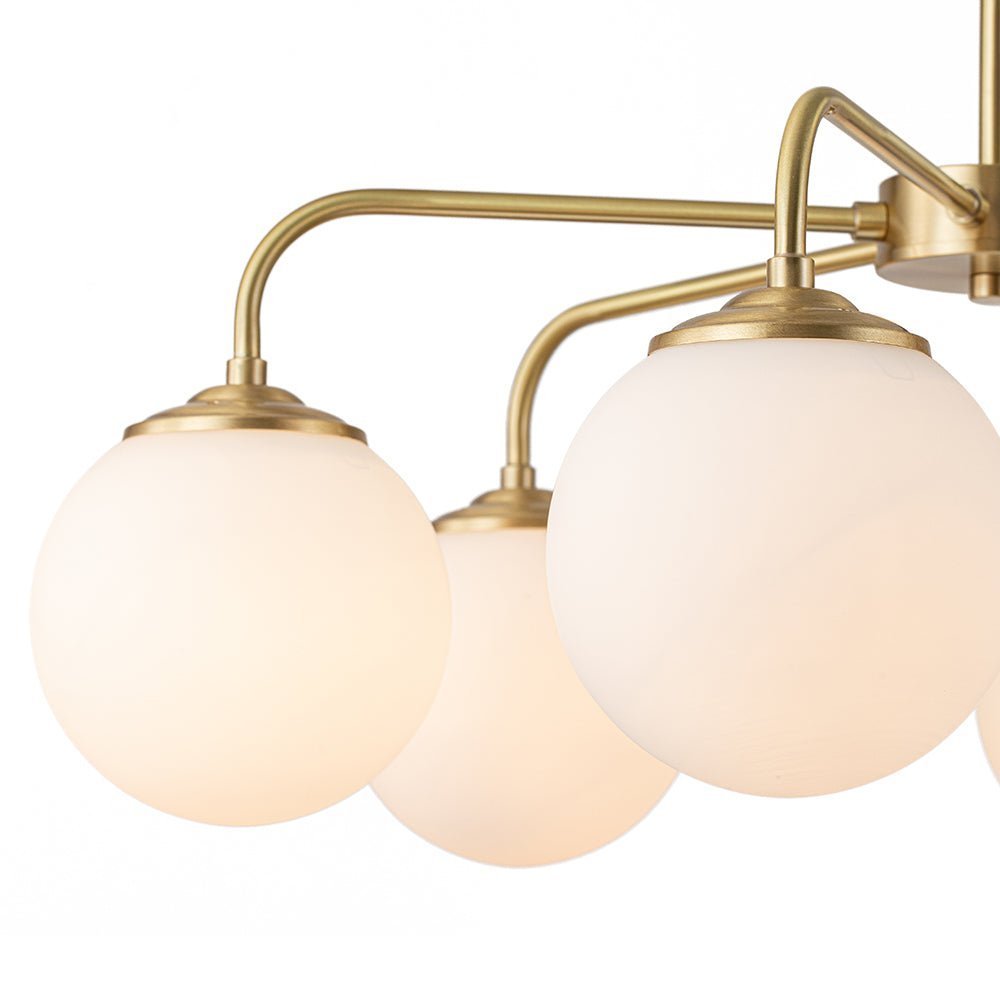 Brass 6-Light Milky White Globe Round Chandelier