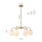 Brass 6-Light Milky White Globe Round Chandelier