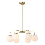 Brass 6-Light Milky White Globe Round Chandelier