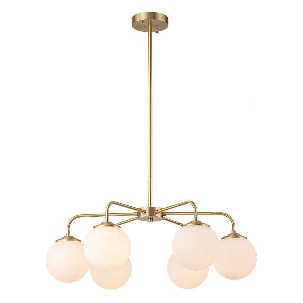 Brass 6-Light Milky White Globe Round Chandelier