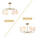 Brass 6-Light Milky White Globe Round Chandelier