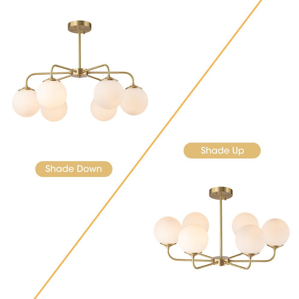 Brass 6-Light Milky White Globe Round Chandelier