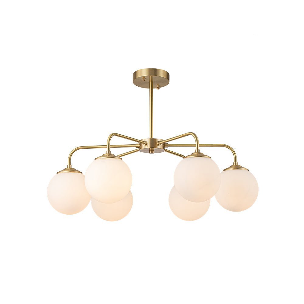 Brass 6-Light Milky White Globe Round Chandelier