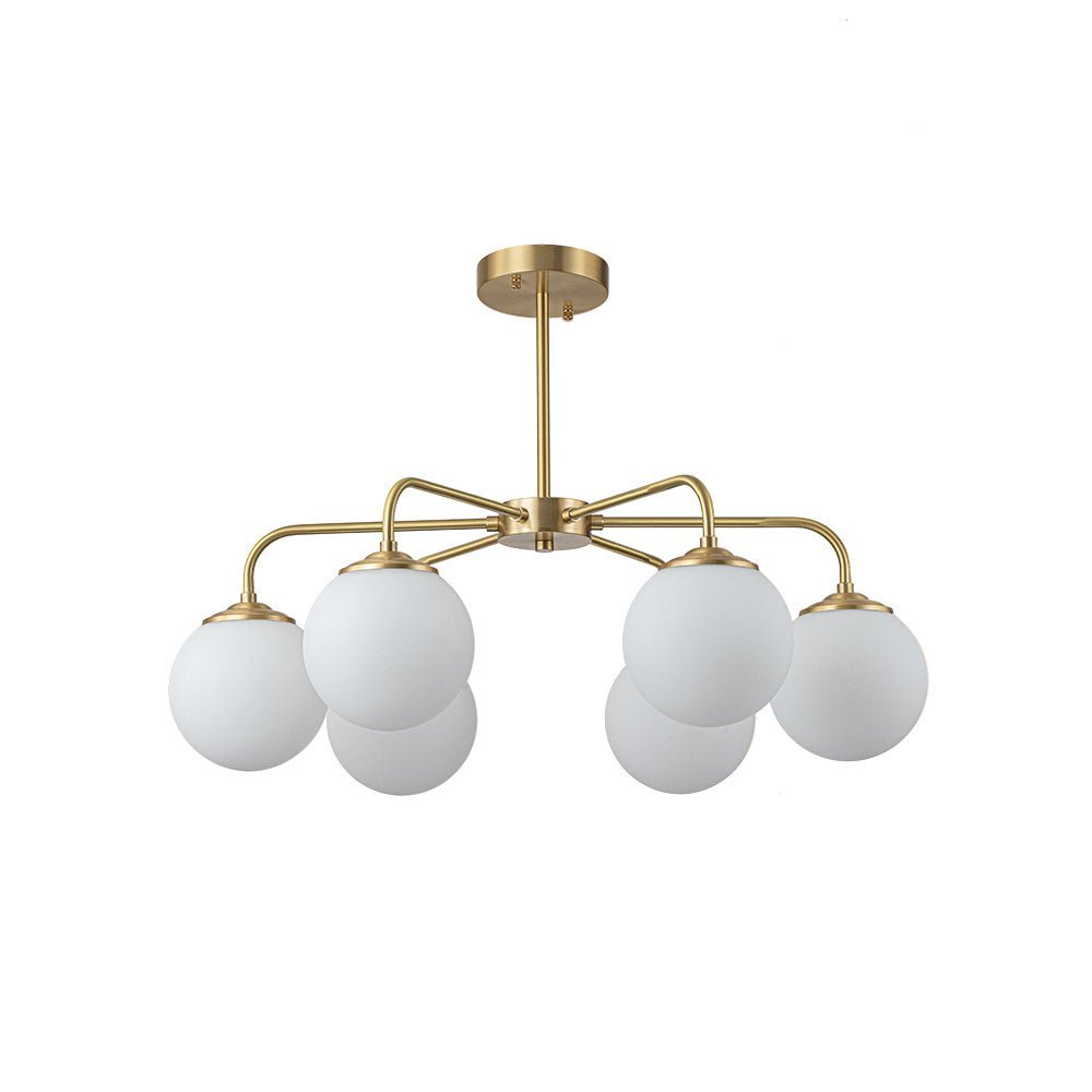 Brass 6-Light Milky White Globe Round Chandelier