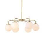 Brass 6-Light Milky White Globe Round Chandelier