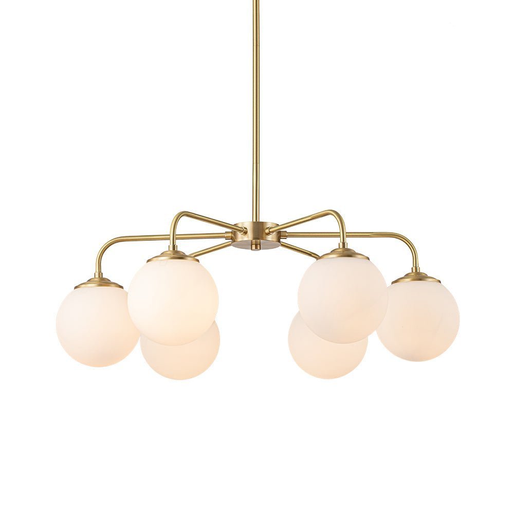 Brass 6-Light Milky White Globe Round Chandelier