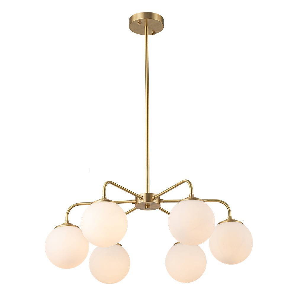 Brass 6-Light Milky White Globe Round Chandelier