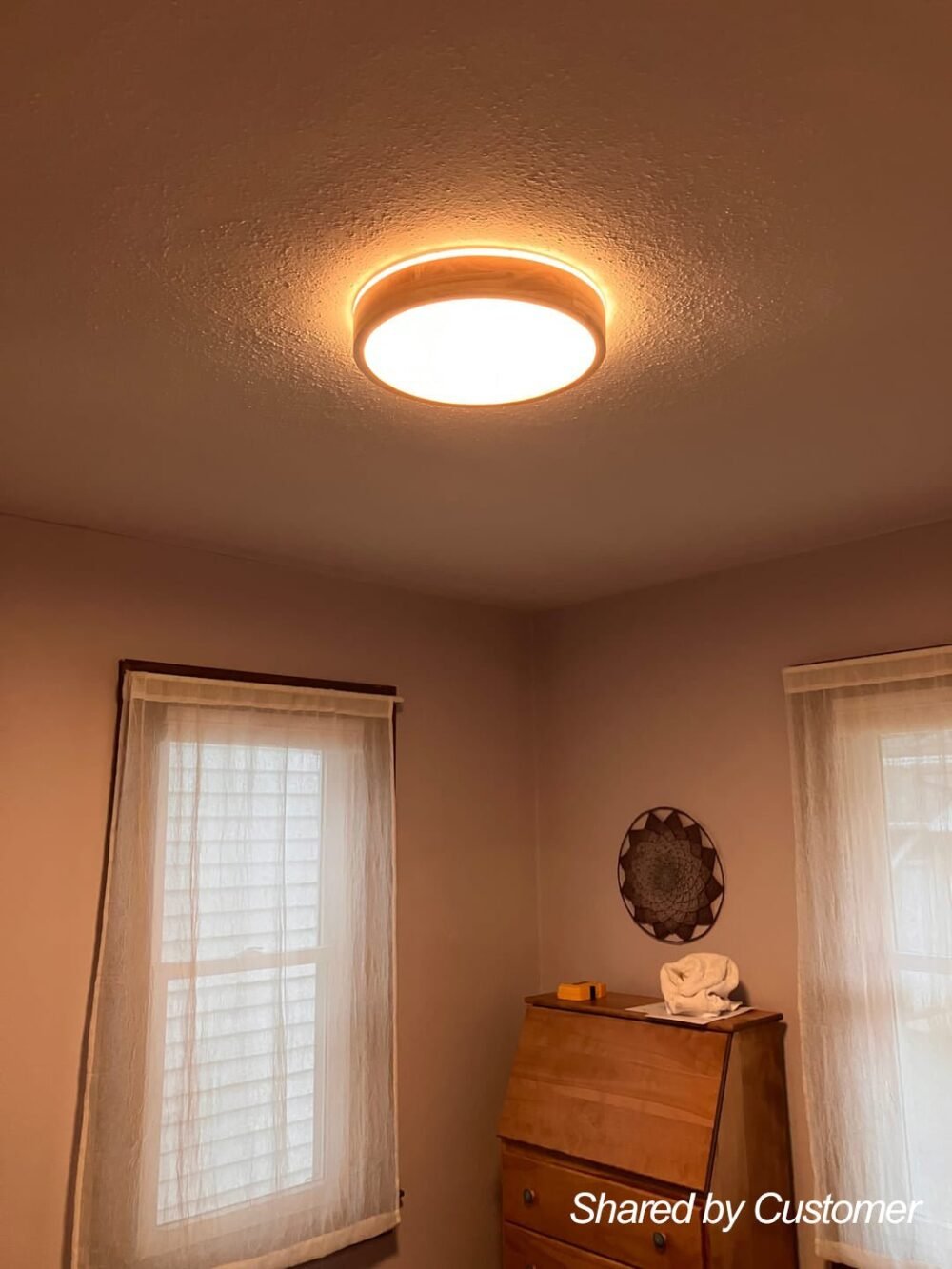 Round LED Wood Flush Mount Light