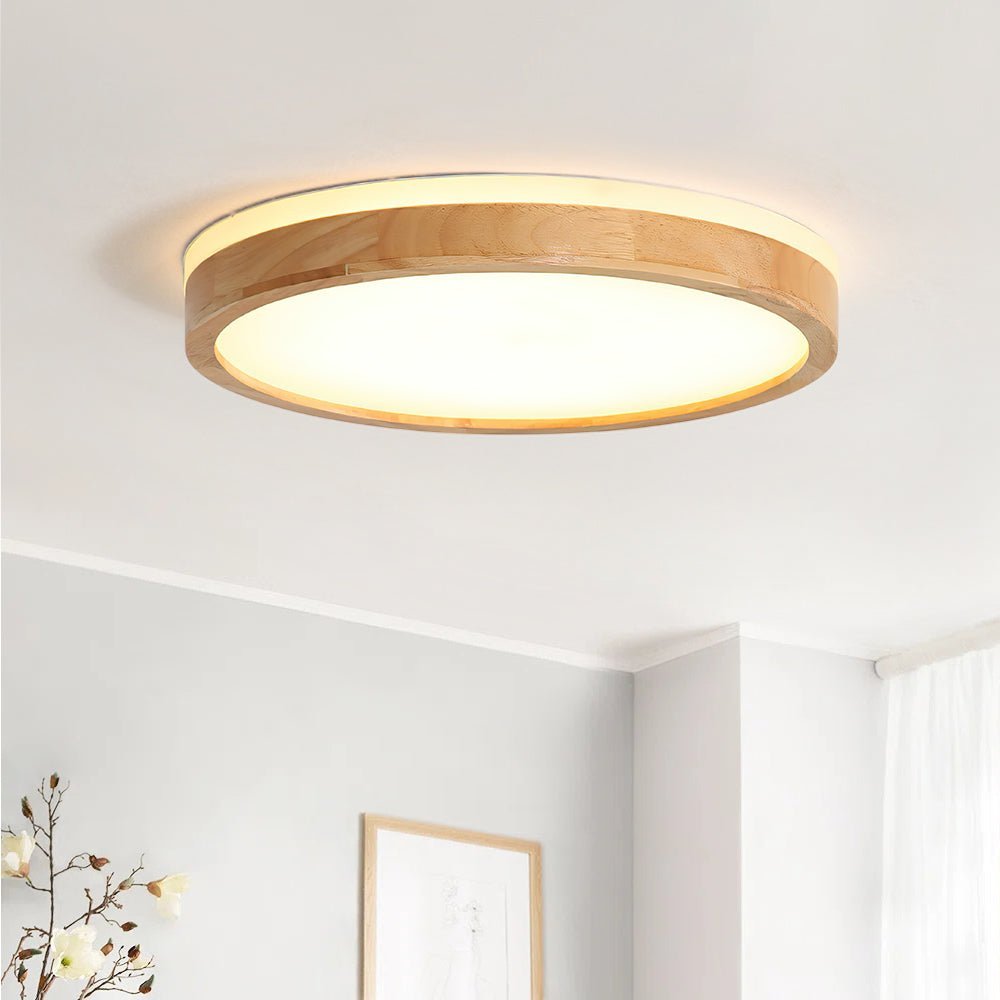 Round LED Wood Flush Mount Light