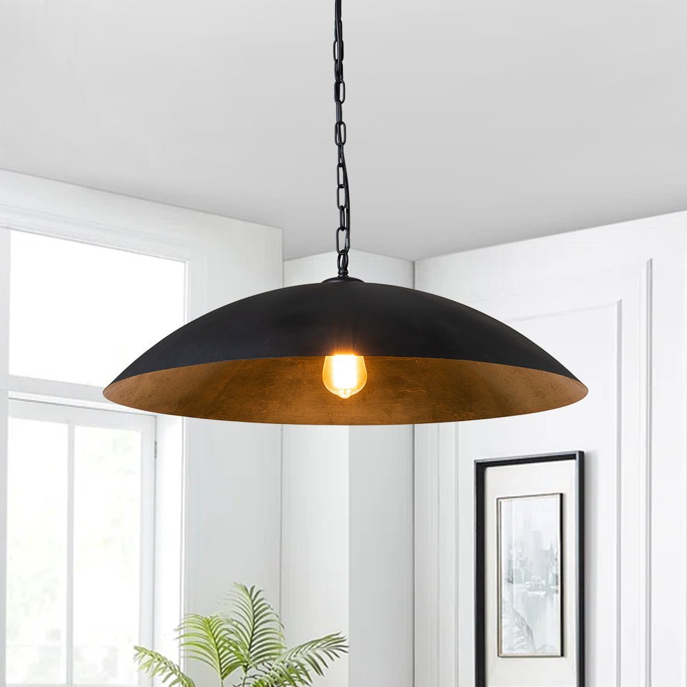 Vintage Oversized Flat Dome Metal Pendant Light