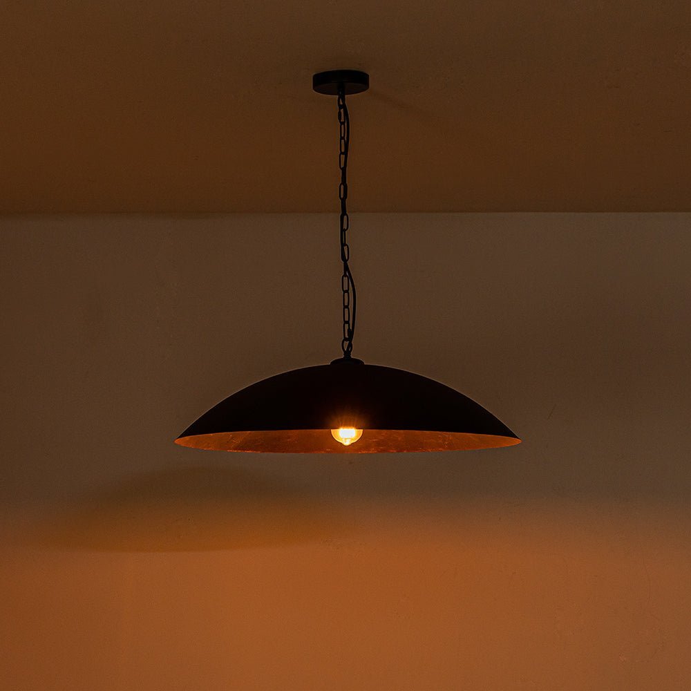 Vintage Oversized Flat Dome Metal Pendant Light